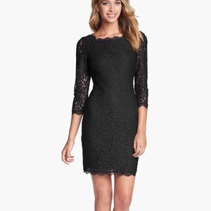 Black lace 3/4 sleeve mini dress